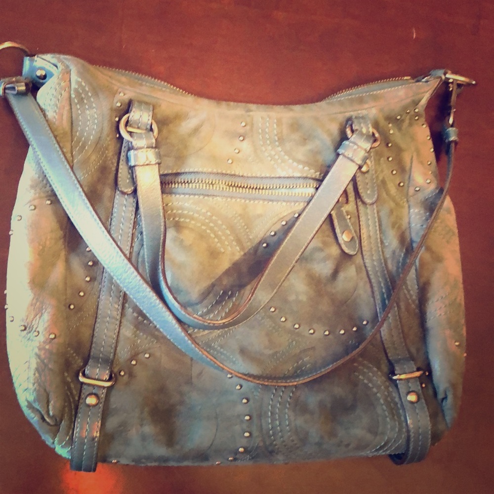 Coach Alexandra Embossed Studded Leather Shoulder